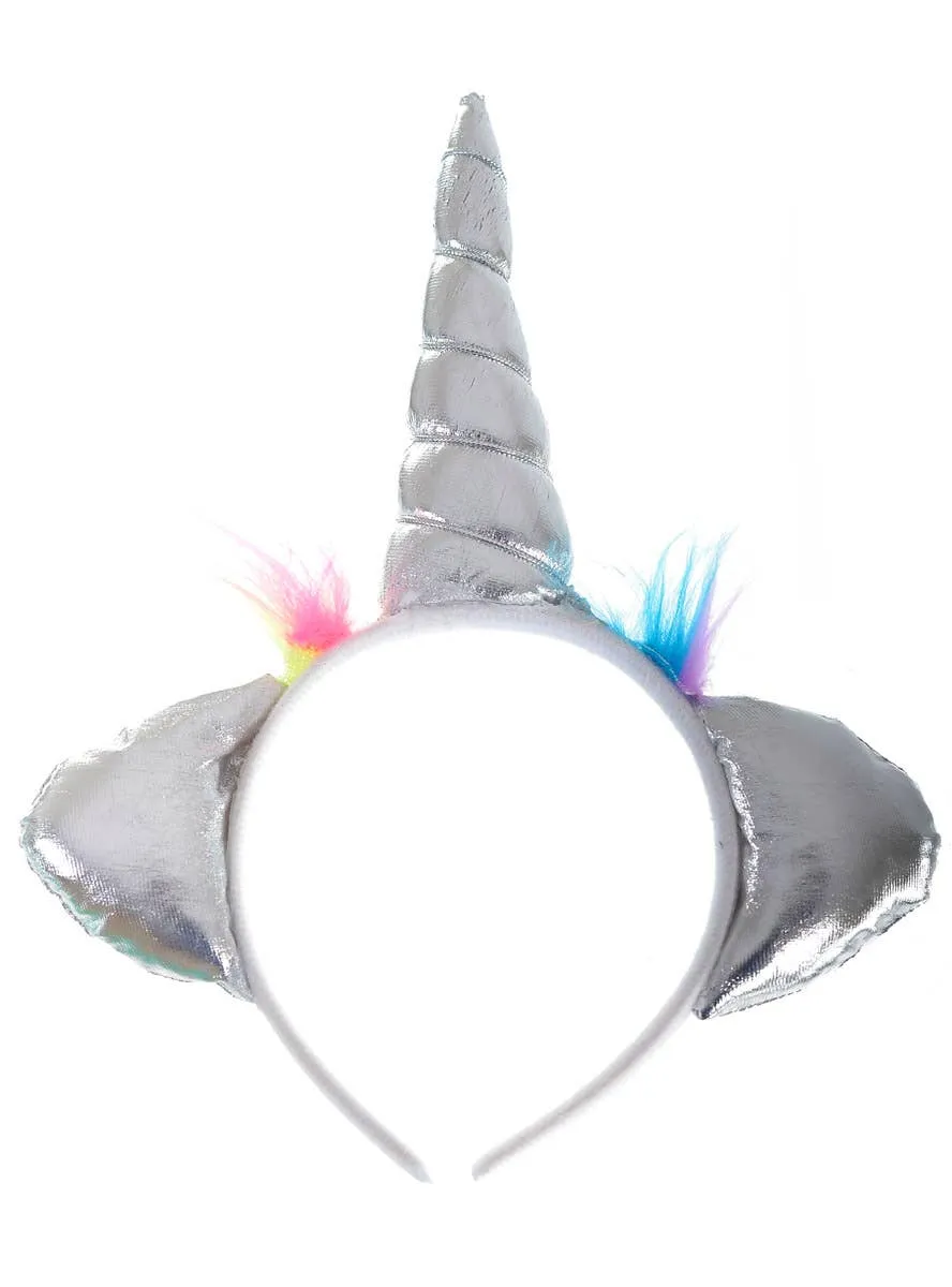 Plush Metallic Silver Unicorn Costume Headband