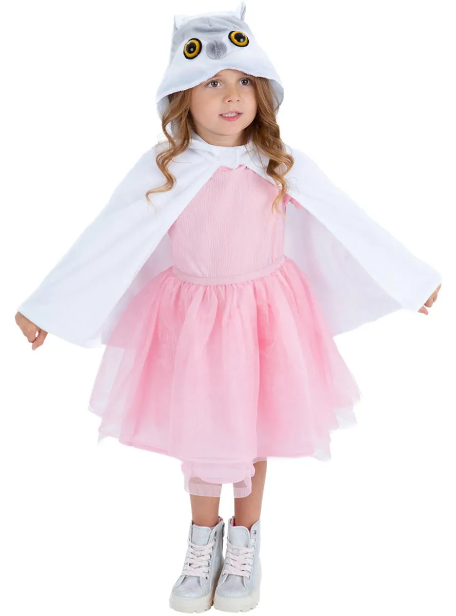 Plush Owl Girls Hooded White Costume Cape
