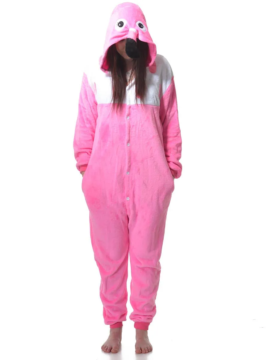 Plush Pink Flamingo Adults Onesie Dress Up Costume