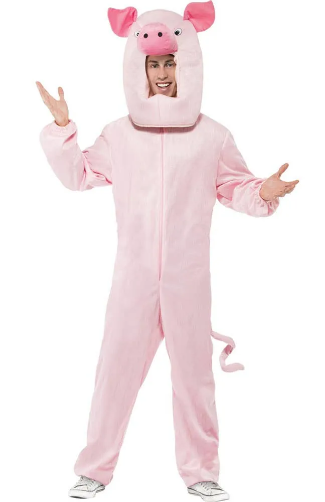 Plush Pink Pig Adults Fancy Dress Costume Onesie