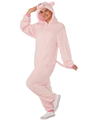 Plush Pink Pig Womens Furry Animal Costume Onesie