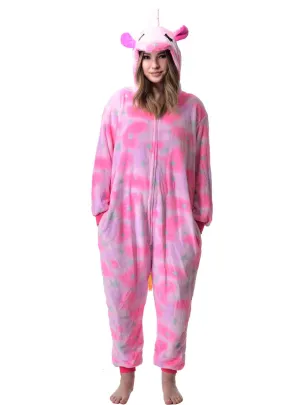 Plush Pink Star Print Adults Unicorn Costume Onesie