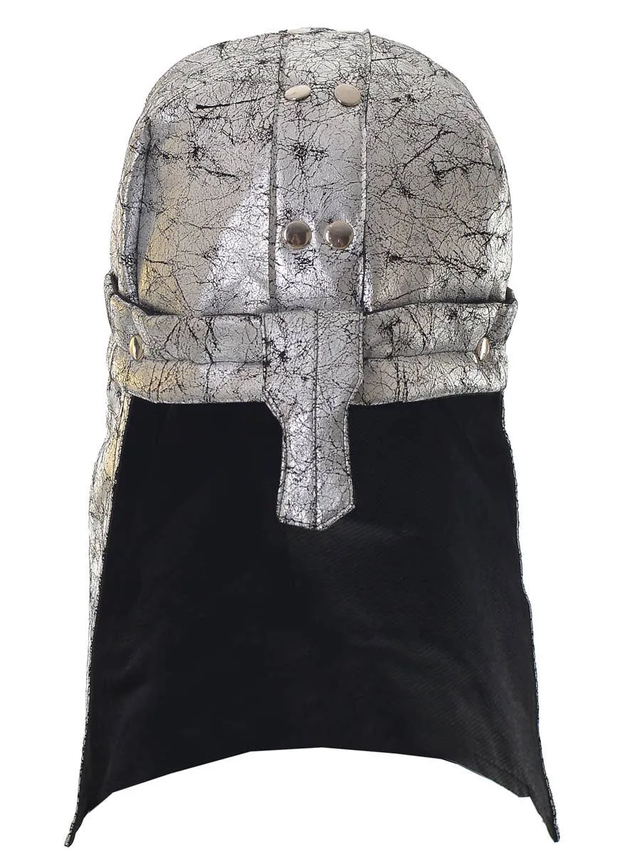 Plush Rustic Metallic Silver Knight Costume Helmet
