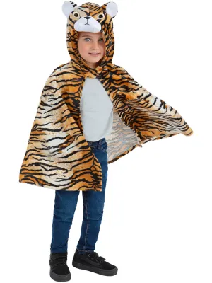 Plush Striped Tiger Boys Hooded Costume Cape