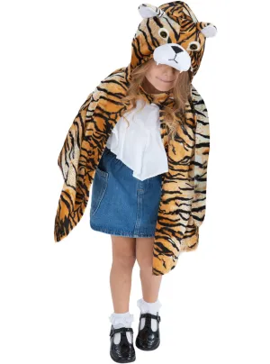 Plush Striped Tiger Girls Hooded Costume Cape
