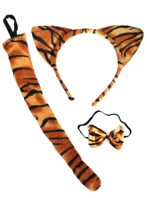Plush Tiger 3 Piece Headband, Tail and Bow Tie Costume Set