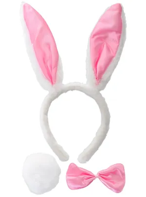 Plush White and Pink Satin Bunny 3 Piece Accessory Set