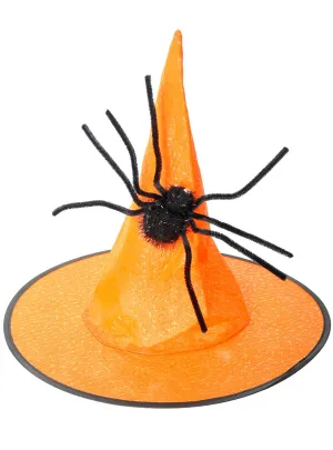 Pointed Orange Witch Hat With Spider Halloween Accessory