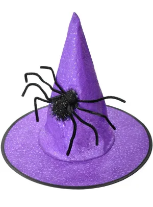 Pointed Purple Witch Hat With Spider Halloween Accessory