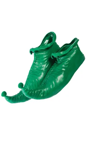Pointy Green Christmas Elf Shoes with Pom Pom