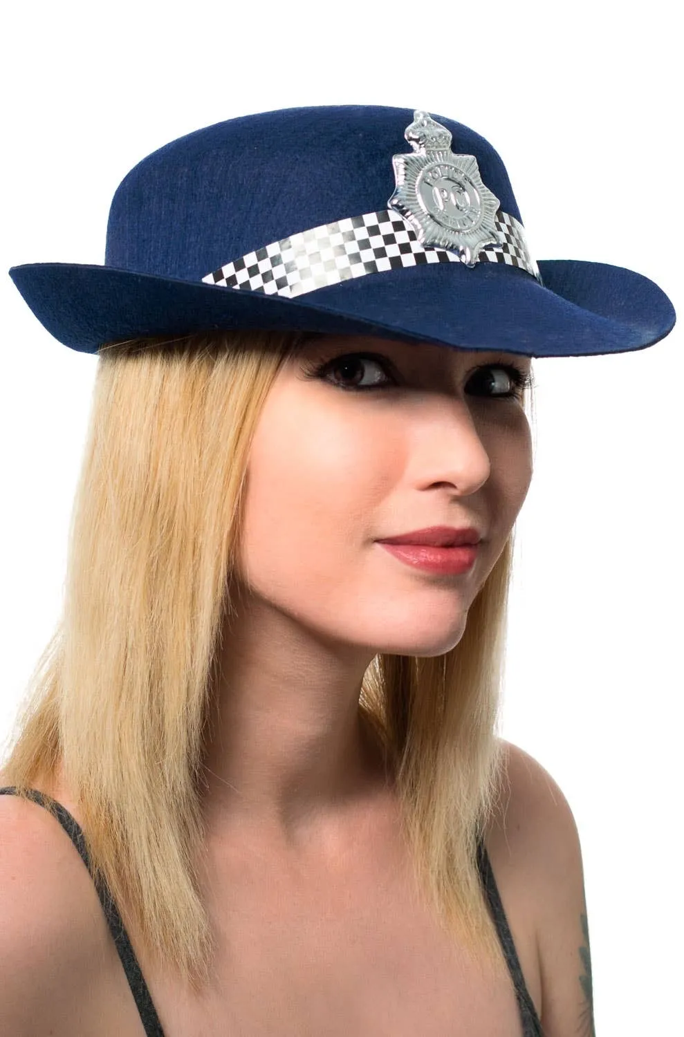 Police Bowler Womens Blue Costume Hat