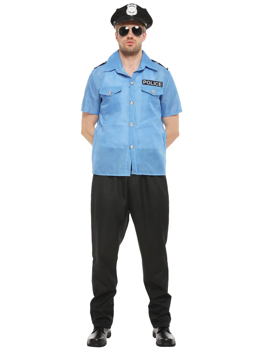 Police Officer Mens Blue Costume Shirt