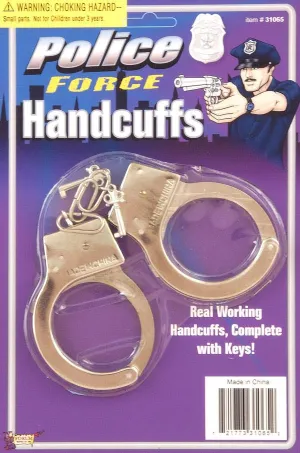Police Officer Silver Metal Costume Handcuffs