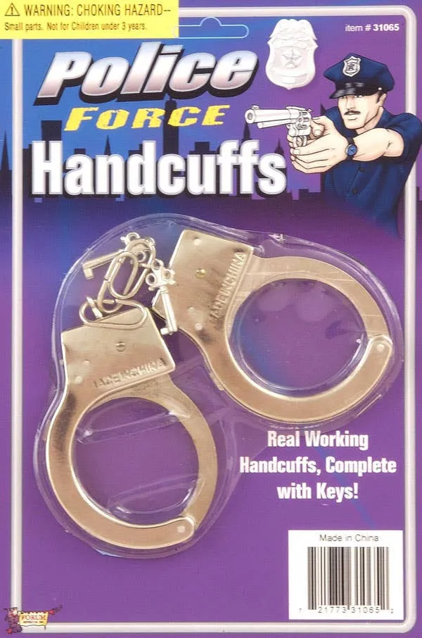 Police Officer Silver Metal Costume Handcuffs