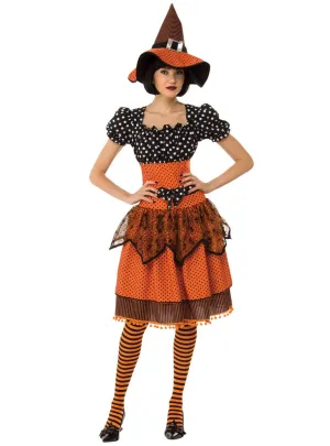 Polka Dot Orange Witch Womens Halloween Costume