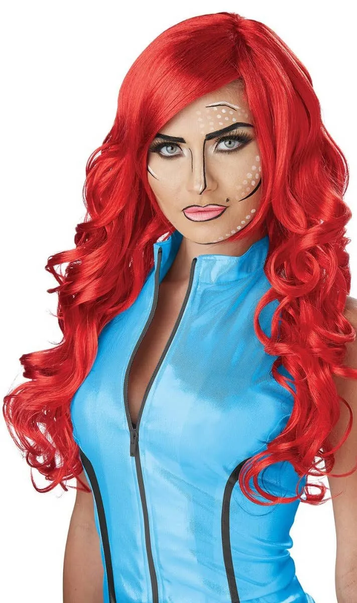 Pop Art Superhero Womens Long Red Costume Wig