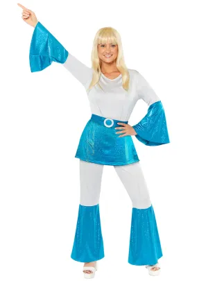Pop Disco Blue And White Womens 70s Costume