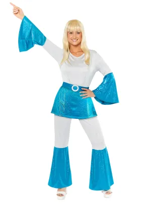 Pop Disco Blue And White Womens Plus Size 70s Costume