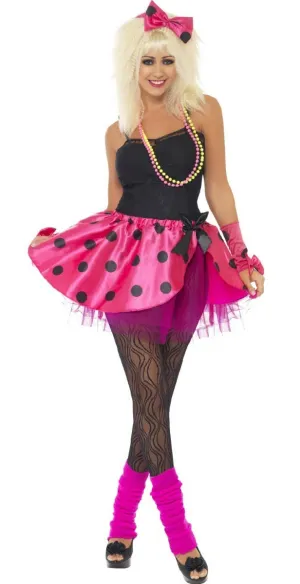 Pop Star Womens 1980s Pink and Black Tutu Costume  Kit