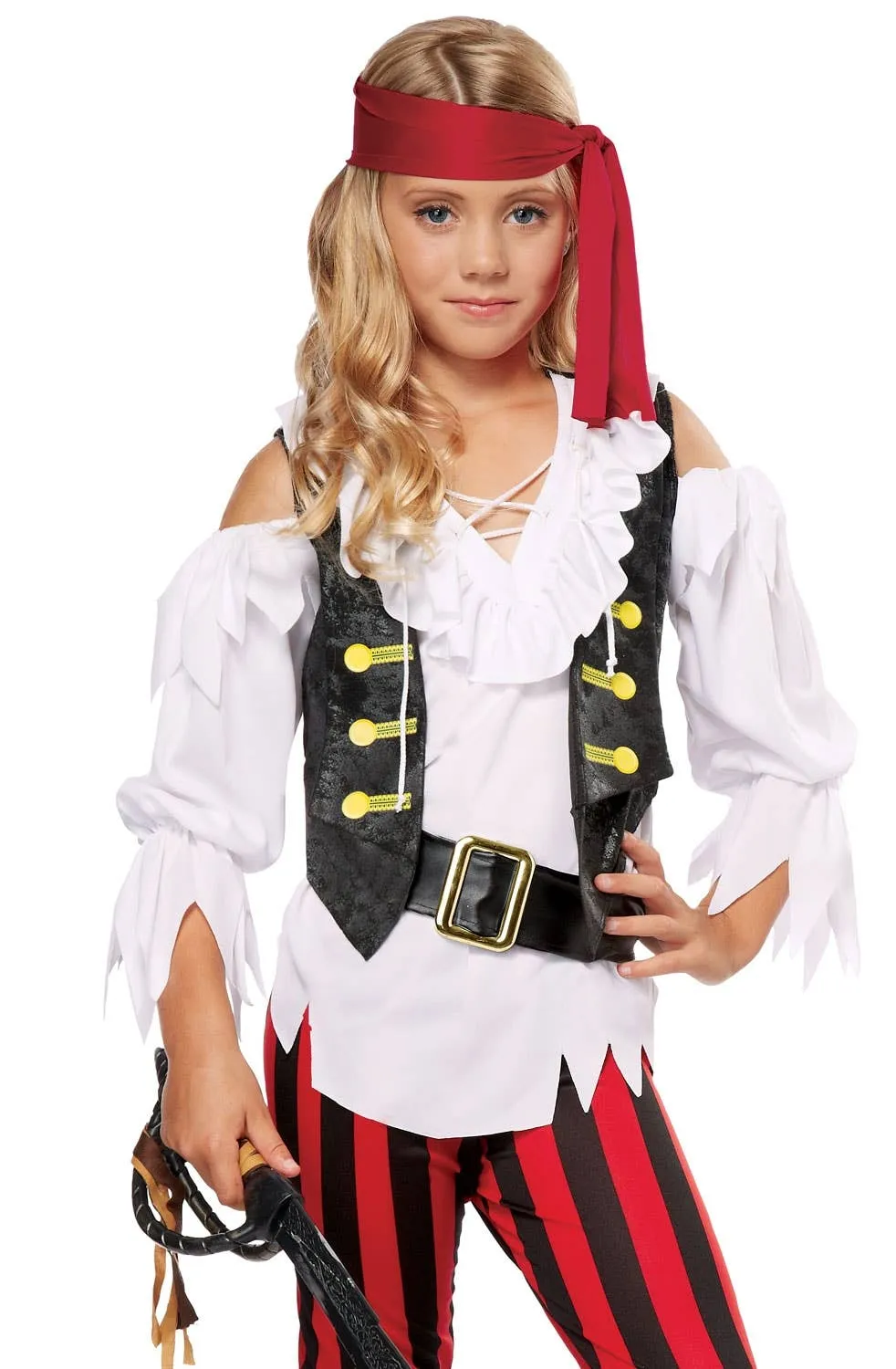 Posh Striped Pirate Girls Fancy Dress Costume