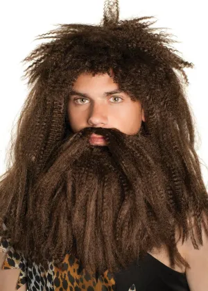 Prehistoric Caveman Brown Wig and Beard Set