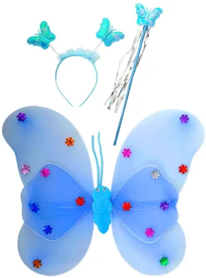 Pretty Blue Girls Butterfly Fairy Wings Accessory Kit