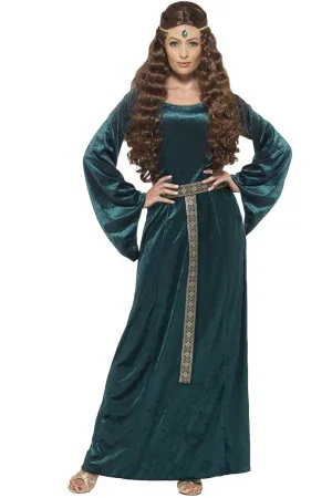 Pretty Medieval Maid Womens Green Fancy Dress Costume