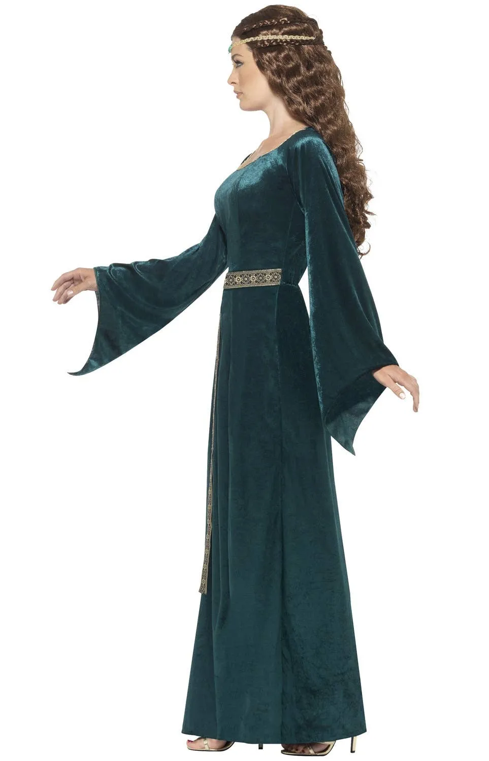 Pretty Medieval Maid Womens Green Fancy Dress Costume