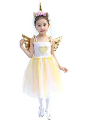 Pretty Pastel Rainbow Unicorn Girls Costume