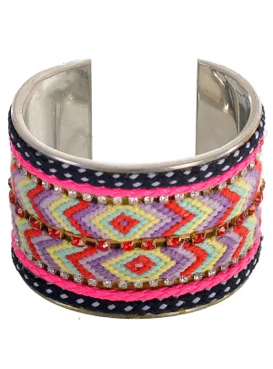 Pretty Pink and Black 70s Boho Wrist Cuff Costume Bracelet