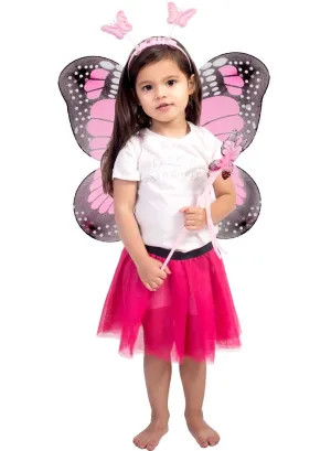 Pretty Pink and Black Girls Butterfly Wings and Wand Set