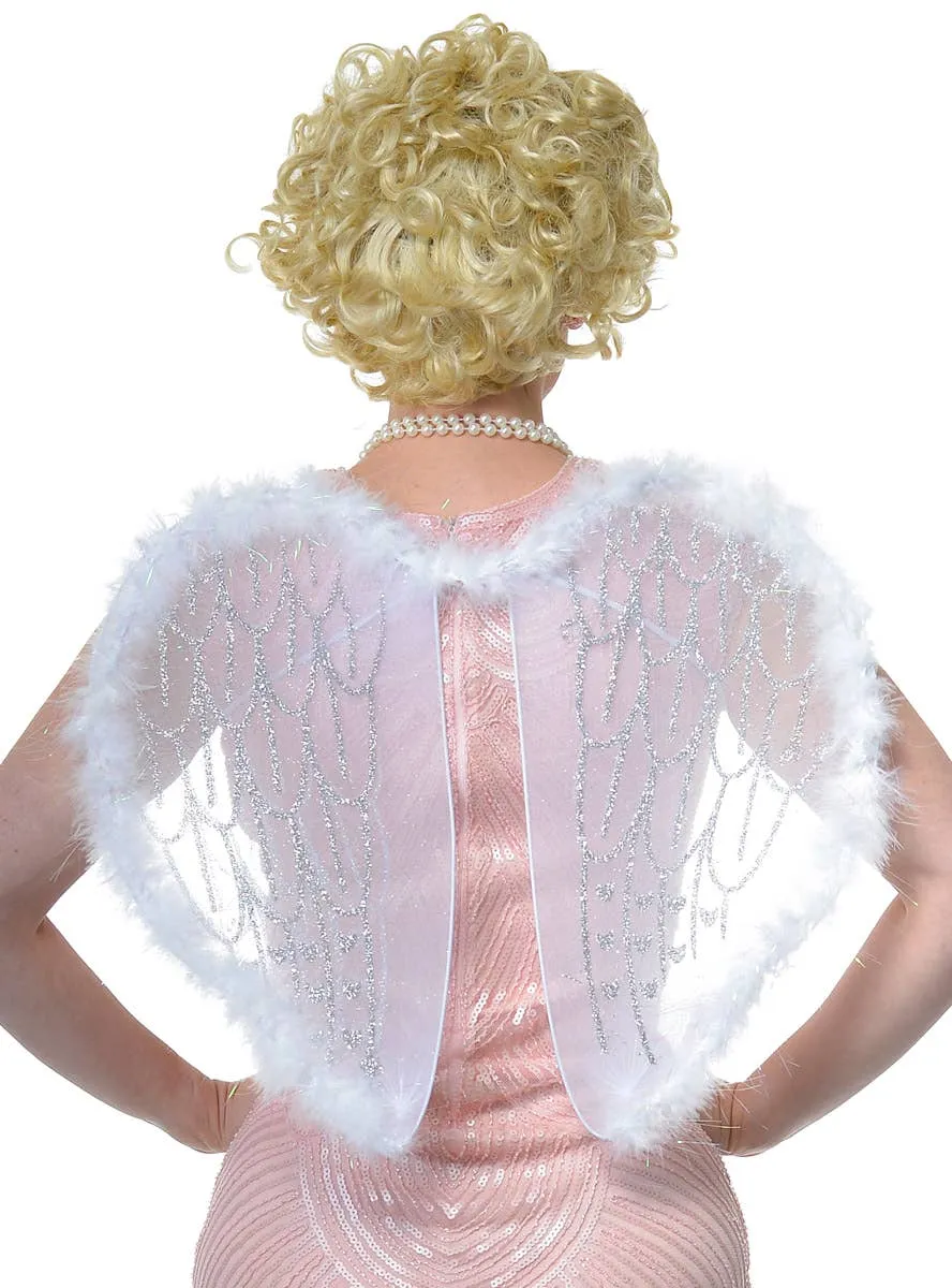 Pretty White Angel Costume Wings with Silver Glitter