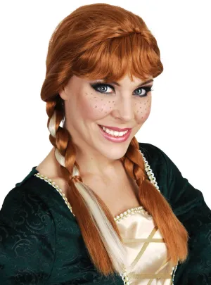 Princess Anna Womens Auburn Plaited Costume Wig