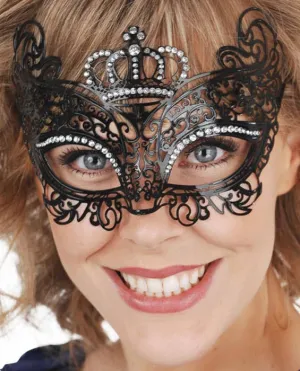Princess Black Filigree Masquerade Mask with Crown