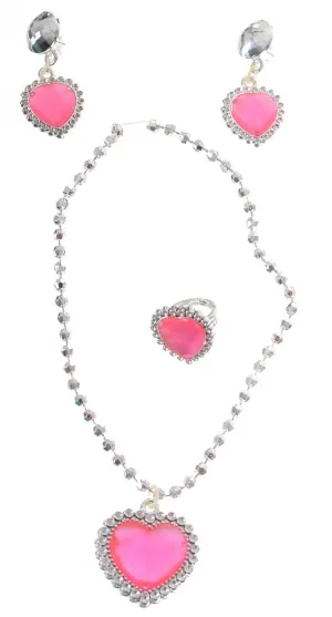 Princess Pink Love Heart Girls Costume Jewellery Set