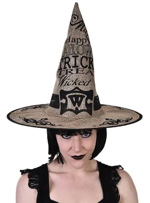 Printed Brown Hessian Halloween Witch Costume Hat