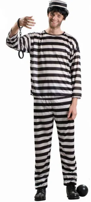 Prisoner Mens Striped Convict Fancy Dress Costume