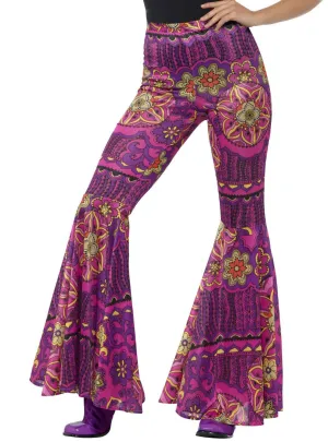 Psychedelic 1970s Purple Womens Hippie Costume Pants