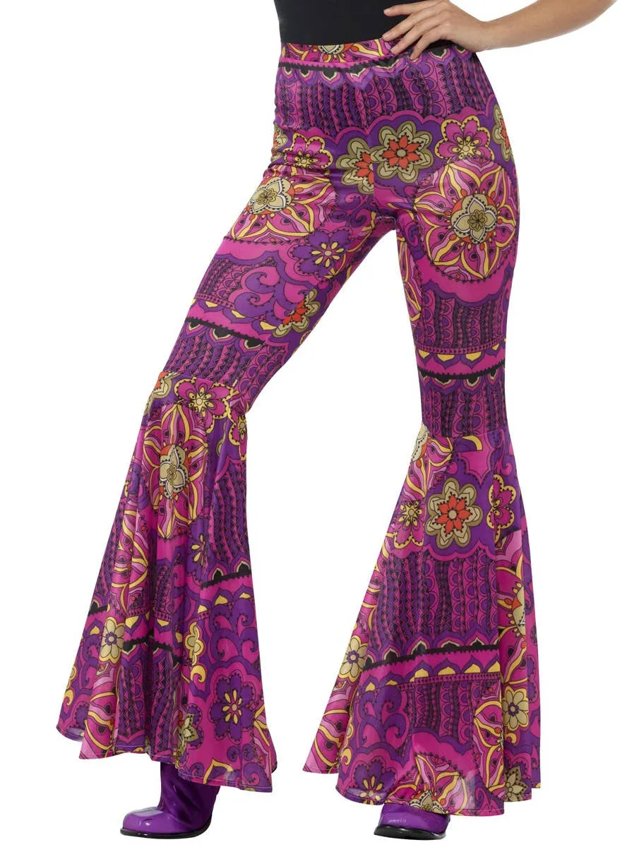 Psychedelic 1970s Purple Womens Hippie Costume Pants