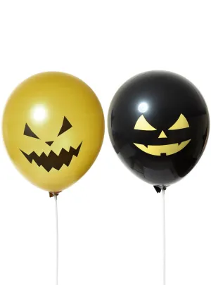 Pumpkin Face Print Black and Gold 8 Pack 30cm Latex Balloons