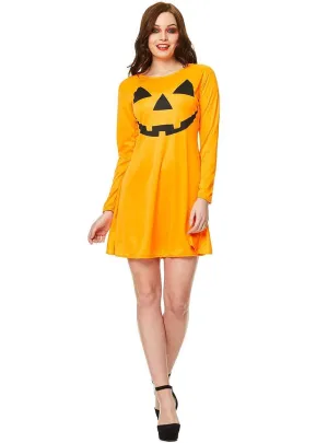 Pumpkin Face Womens Plus Size Halloween Costume Dress