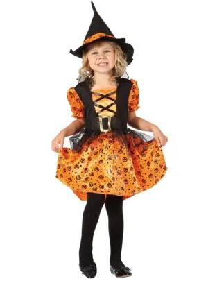 Pumpkin Print Witch Toddler Girls Halloween Costume
