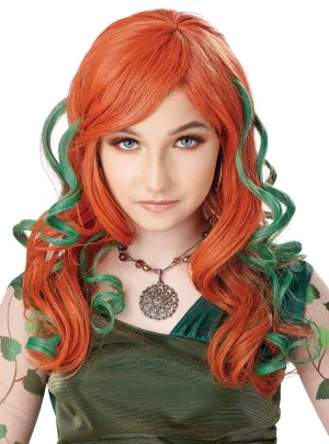 Pumpkin Vines Wavy Orange Girls Costume Wig with Green Streaks