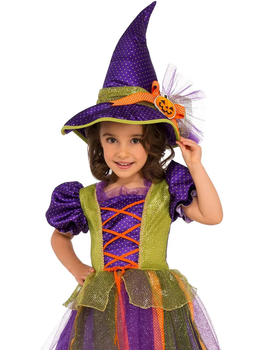 Pumpkin Witch Girls Purple and Green Halloween Costume