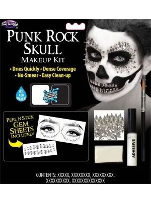 Punk Rock Silver Diamante Skull Halloween Makeup Set