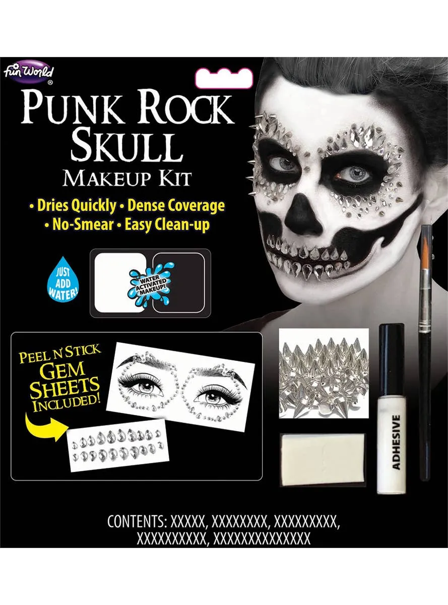Punk Rock Silver Diamante Skull Halloween Makeup Set
