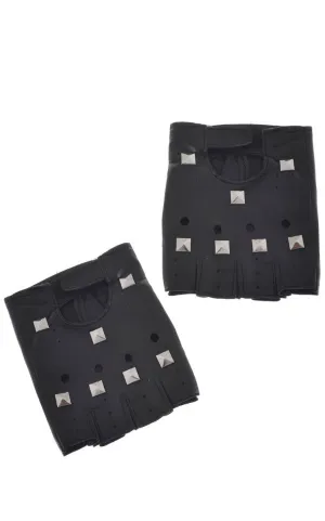 Punk Rock Star Studded Black Fingerless Costume Gloves
