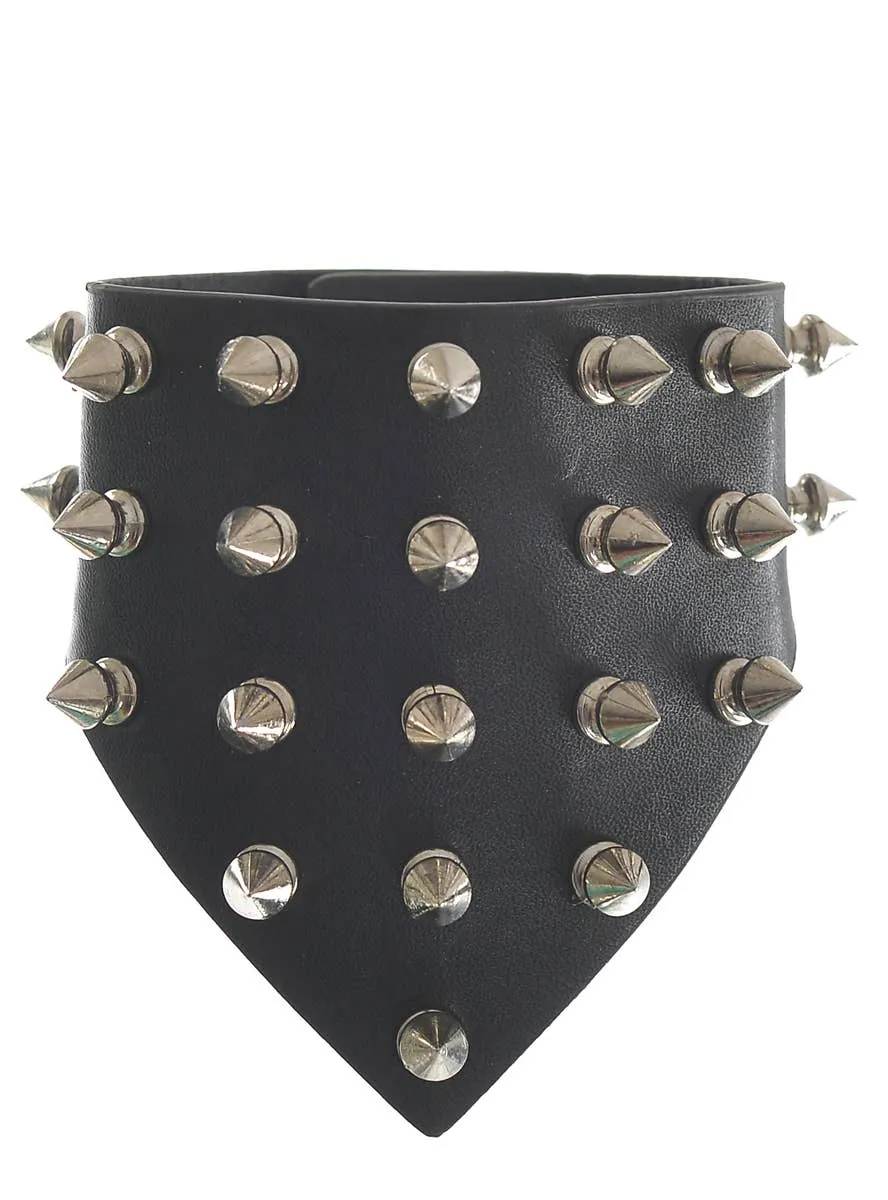 Punk Rocker Black Wrist Cuff with Silver Spikes Costume Accessory