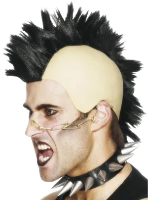 Punk Rocker Mens Black 1980s Mohawk Costume Wig