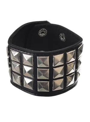 Punk Wide Black Silver Stud Costume Wristband